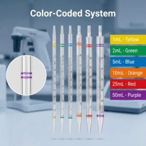Pipetas Serológicas Estériles Premium de 1 ml, 2 ml, 5 ml, 10 ml, 25 ml, 50 ml, Codificadas por Colores, Grado Médico, PS, Suministros de Laboratorio - Product Image 3