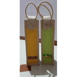 Sac fourre-tout en jute multicolore pour bouteilles de vin, qualité supérieure, durable, écologique, fermeture à cordon et à bouton, style tendance - Product Image 4