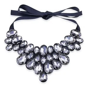 Fashionable Big Crystal Luxury Ribbon Necklace Short Clavicle Jewelry Choker Necklace Imitation Collar Necklace