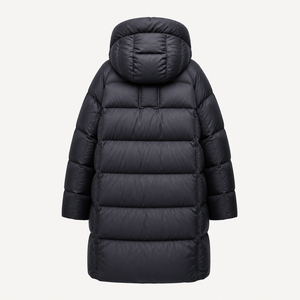 Manteau long à capuche unisexe pour femme, noir uni, imperméable, en polyester épais, coupe droite - Product Image 3