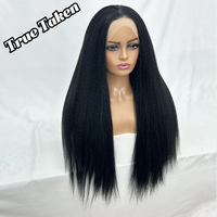Perruques synthétiques longues et lisses Yaki de haute qualité, avec dentelle frontale 360, noires naturelles, douces et plus volumineuses, pour femmes noires, vente en gros