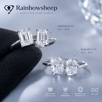 Bague en Moissanite à deux pierres taille Radiant émeraude 2CT 3CT en Argent Sterling S925 D VVS1 Hypoallergénique, Bijoux fins de promesse pour Femme