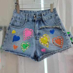 <span class=keywords><strong>Shorts</strong></span> in Denim Estivi Personalizzabili con Perline a Diamante e Vita Alta per Ragazze dai 2 ai 14 Anni - Product Image 2