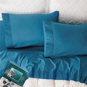 Thiết Kế Dập Nổi Luxury Teal 4 Cái Queen <span class=keywords><strong>Bed</strong></span> <span class=keywords><strong>Sheets</strong></span> Set Mềm Mại 1800 Tấm Ga Trải Giường & Vỏ Gối Bộ - Product Image 3