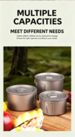 Tasse-bol de camping minimaliste en titane pur, écologique, pliable, avec poignée à angle droit et couvercle, vaisselle portable et légère