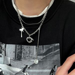 S925 Silver Double Layer Necklace <b>Heart</b> <b>Black</b> Onyx Pendant Sweater Chain Women Fashion Jewelry - Product Image 1