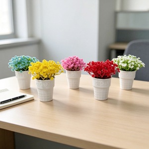 Mini plantes de gypsophile en pot, imitations de coupes à glace, fleurs artificielles, bonsaïs de bureau, pots de fleurs décoratifs bleus, rouges, roses - Product Image 1