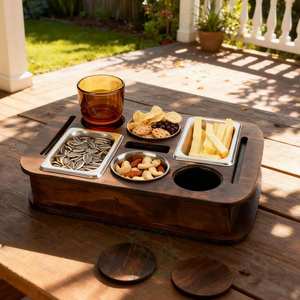 Boîte à goûter en bambou biologique avec logo personnalisé, écologique, utilisable au micro-ondes et au lave-vaisselle, avec 4 bols pour canapé, bar et plateau de canapé - Product Image 1