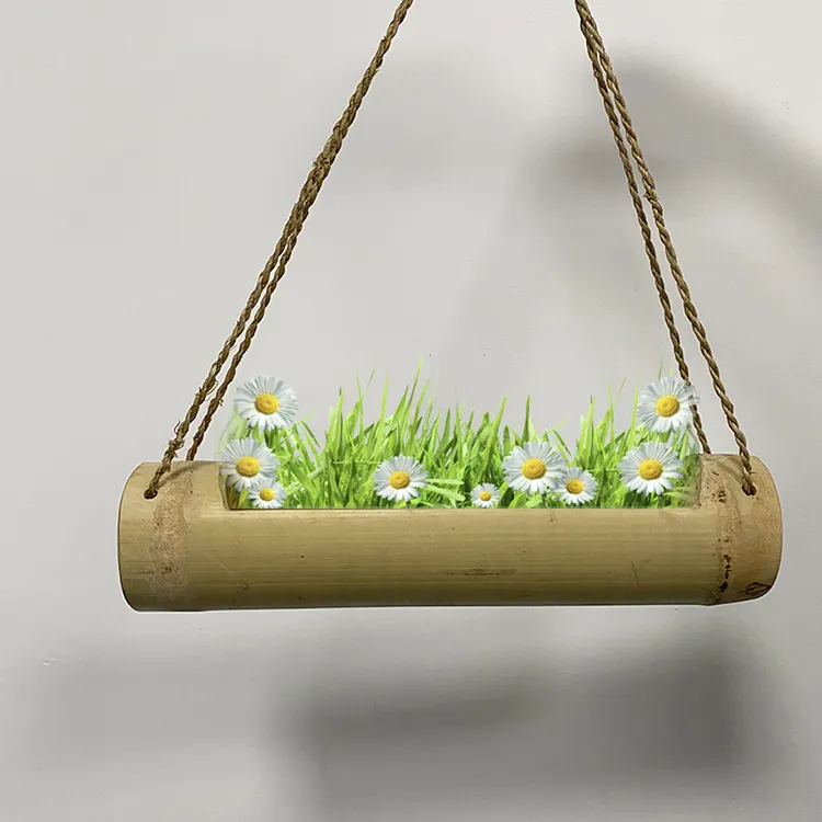 Hot selling natural flowerpot customized wholesale bamboo hanging flower pot