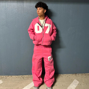 Tùy Chỉnh Quá Khổ Zip up Hoodie Người Đàn Ông Tracksuit Chất Lượng Cao Baggy Hai Mảnh Rộng Chân Mồ Hôi Quần Và Áo Đặt Người Đàn Ông Thời Trang Phố - Product Image 1