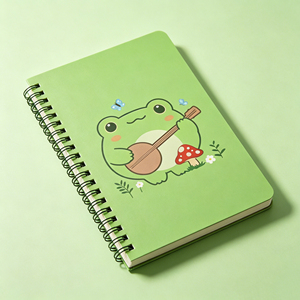 Cute Frog Playing Guitar Spiral <b>Notebook</b> Green Cover Printed Design A5 Size - Product Image 1
