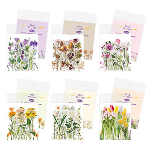 40 autocollants de fleurs transparents <span class=keywords><strong>en</strong></span> PET pour enfants, autocollants de décoration de série de plantes pour le bricolage, autocollants décoratifs floraux vintage - Product Image 3