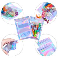 Emballage de bonbons transparent holographique refermable à l'épreuve des odeurs avec logo personnalisé, petit sac en mylar à fermeture éclair