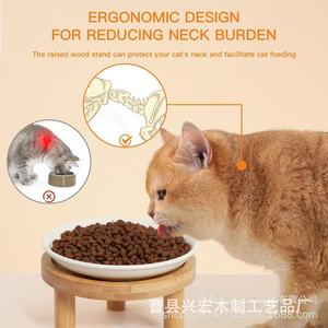 Bamboo Pet Bowl Rack Elevated Single <b>Cat</b> <b>Feeder</b> Natural Wood Color Rounded Shape - Product Image 2