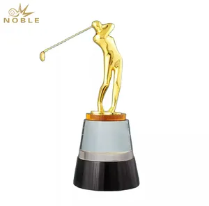 Noble Custom Business Gift Crystal Golf Ball Outdoor Sport Metal Golf Figure A hole In One Trophy Awards