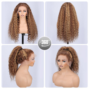 Sangle invisible 360 marron <span class=keywords><strong>clair</strong></span> pour perruques Lace Front, cheveux Remy, densité 250, bouclés <span class=keywords><strong>blond</strong></span> miel, avec cordon de serrage invisible - Product Image 5