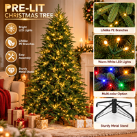 Sapin de Noël artificiel pré-éclairé de 2,4 m avec lumières LED à télécommande, 8 modes, sapin d'épicéa pour décoration intérieure de fêtes