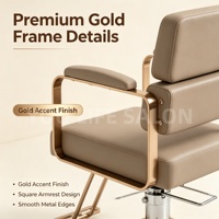 Chaise de coiffure ergonomique moderne avec accents dorés, base hydraulique réglable et coussin rembourré