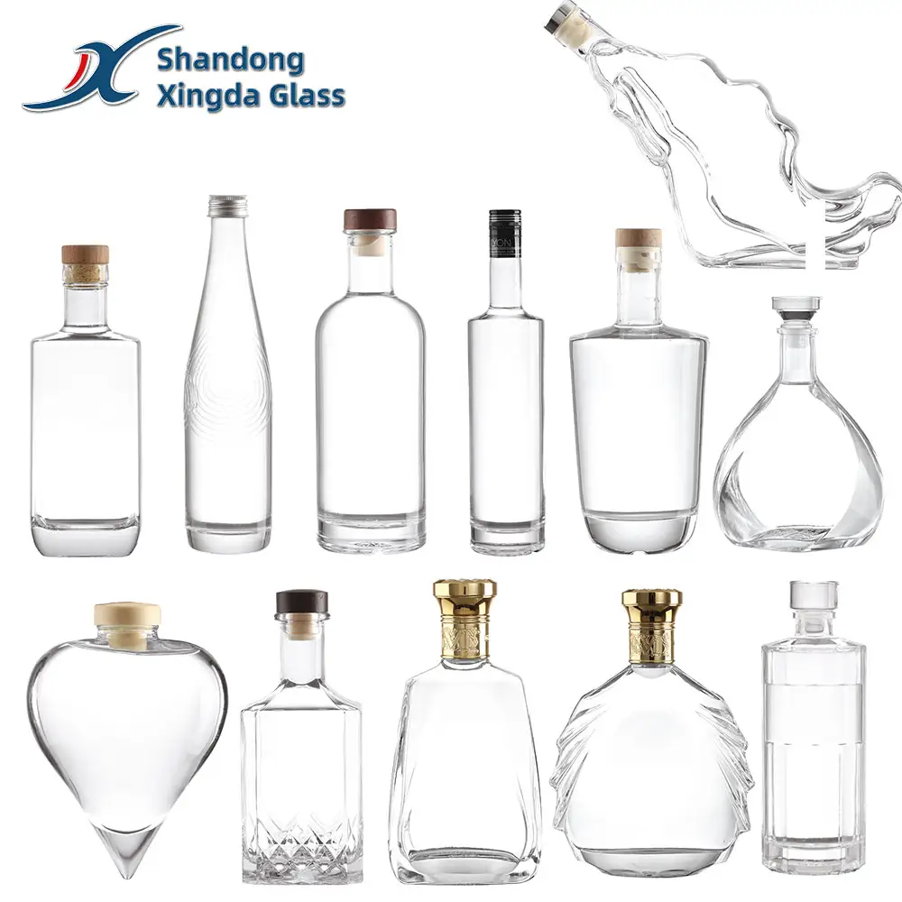 अनुकूलित Botella डे Vidrio लक्जरी क्रिस्टल 375ml 500Ml 750Ml खाली व्हिस्की कांच की बोतल वोदका जिन शराब स्पष्ट बोतल ग्लास बुद्धि
