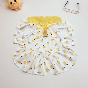 Robe d'été pour filles, imprimé citron jaune, dentelle, manches courtes, coupe trapèze, respirante - Product Image 3