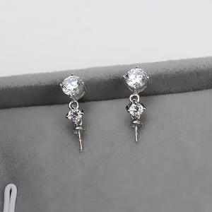S925 Silver Simple <b>Earrings</b> for Women 5-6 <b>Pearl</b> DIY Accessories with Empty Holder Semi-Finished <b>Pearl</b> <b>Earrings</b> - Product Image 4