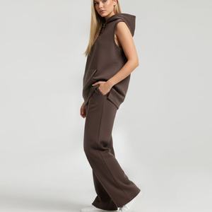 Sudadera con Capucha Personalizada para Mujer, Diseño Sólido, Chaleco sin Mangas, Abertura Lateral, Bolsillo, Invierno, Tinte Liso, Ajuste Holgado - Product Image 1