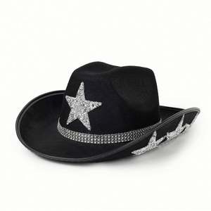 Chapeaux de cowgirl style western avec strass en étoile, personnalisables avec logo, pour Halloween, mariée, ou cowboy, avec corde - Product Image 2