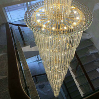 Lustre conique de luxe multicouche en cristal doré, grande suspension haute pour la décoration des escaliers de villa