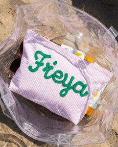 Travel Makeup Women <b>Envelope</b>-Type Instagram Style Seersucker Storage W/ Name Cute Toiletry Cosmetic Bag Summer - Product Image 2