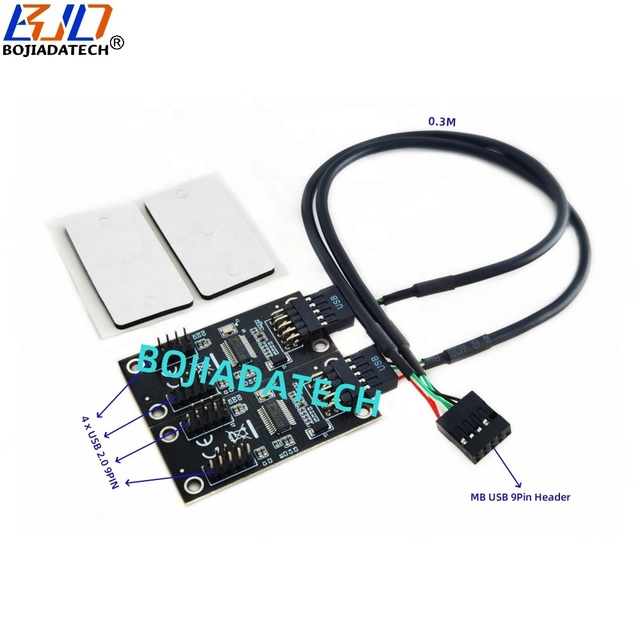 Factory Wholesale MB 9PIN Header to 4 Ports USB 2.0 9Pin Male Hub Splitter Adapter Board + Extension Cable 0.3M