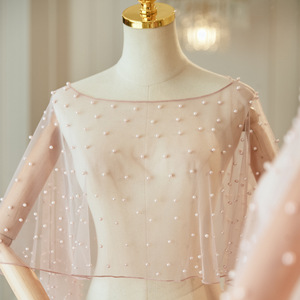 2025 Tulle mariage <span class=keywords><strong>voile</strong></span> perle châle mariée épaule couverture extensible Tulle Cape pour mariée cérémonie photographie accessoires - Product Image 3