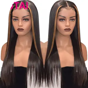 Cheap Highlight 1B/Light Brown 180 Density Straight 13X4 Lace Front Human Hair Wigs Brazilian Wigs for Women