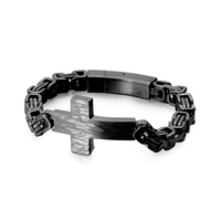 Bracelet croix punk tendance effet vieilli en acier inoxydable noir antique, chaîne byzantine épaisse, fermoir magnétique, pour homme, empilable, thème foi