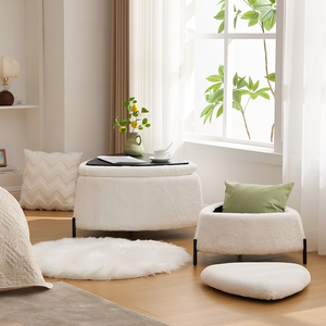 29.9" Wide 2-Piece Modern Faux Fur Upholstered Storage Ottoman Set with Metal Legs-Bedroom Footrest & Shoe Changing <b>Stool</b> - Product Image 2