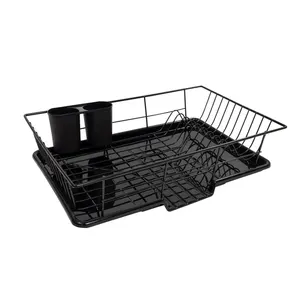 Home Collection Kitchen Dish Rack 3 Piece Dish Drainer Rack Set With Drying Board and Utensil Holder