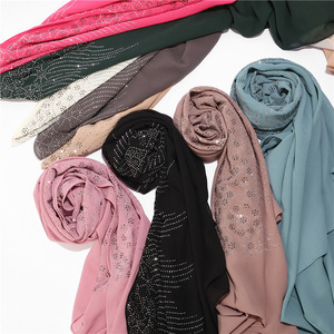 Solid Color Chiffon Scarf Muslim <strong>Hijabs</strong> for Women Long Shawls and Wraps Luxury Rhinestone <strong>Turban</strong> Head Scarfs for Ladies Girl - Product Image 2
