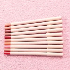 Lápis de delineador labial retrátil de marca própria para cosméticos veganos marrom nude rosa vermelho de longa duração à prova d'água à prova d'água personalizado fosco