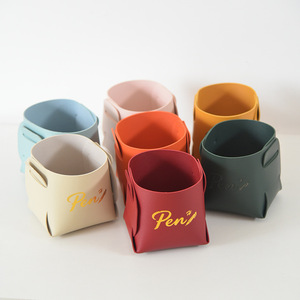 Pen <b>Holder</b> Leather Square Storage Box For Desk Office Organize Pens Remote <b>Control</b> Skincare Cosmetics - Product Image 1