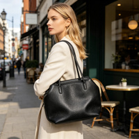Sacs fourre-tout en cuir de vachette grainé personnalisés OEM 2026 pour femmes, luxe discret, poignée supérieure structurée, grande capacité, sac à bandoulière