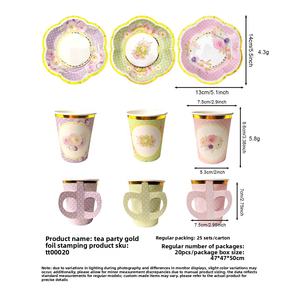 Set per Feste del Tè e <span class=keywords><strong>Compleanni</strong></span>, Piatti Usa e Getta con Manici, Bicchieri di Carta con Design Floreale, Stoviglie Decorative - Product Image 6