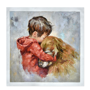 Pintura al Óleo Impresionista Personalizada Hecha a Mano, Retrato <span class=keywords><strong>de</strong></span> Niño y Perro a Partir <span class=keywords><strong>de</strong></span> Foto, Niño Abrazando a su Mascota, Arte Realista para Pared en Lienzo - Product Image 1