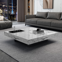 Tables basses carrées durables, grand ensemble de tables basses modernes en marbre avec finition noire pour un salon confortable