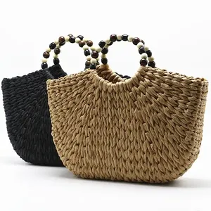 Bolsa de palha de verão, sacola feminina eco amigável, feita à mão, moda de compras, praia, saco de palha