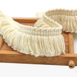33mm poliestere ispessito Beige con nappine di cotone <span class=keywords><strong>frangia</strong></span> di pizzo per tessuti, tappeti bandiera, tende, tovaglie, indumento - Product Image 2