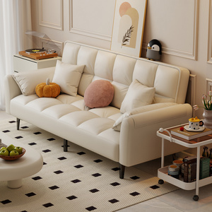 Leather Sofa <b>Bed</b> Creamy Design <b>Folding</b> Two In One <b>Double</b> Size Living Room Use - Product Image 1