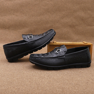 Mocassins pour hommes à imprimé crocodile, bout rond, à enfiler, en cuir, semelle extérieure souple en caoutchouc, chaussures décontractées de printemps - Product Image 3