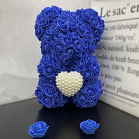 Ours en forme de fleur de rose artificielle Ours en perle en forme de cœur pour cadeau de Noël, de la Saint-Valentin et de la fête des mères (sans boîte)
