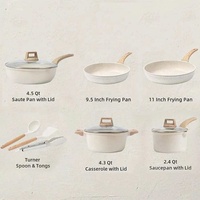 Ensemble de 14 ustensiles de cuisine classiques en aluminium antiadhésif effet granit blanc, sans PFOS ni PFOA, compatibles four et lave-vaisselle, durables, à fond induction, pour la maison