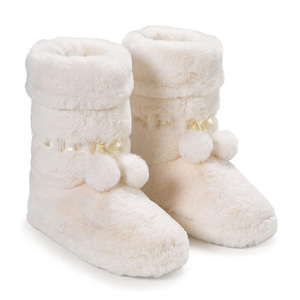 Scarpette da donna in pelliccia sintetica con pon-pon e nastro di raso sfocato Memory Foam stivaletti pantofole - Product Image 4