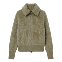 Cardigan en mohair brossé personnalisé pour femme, avec double fermeture éclair, col montant côtelé, coupe ample, manches longues
